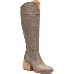 NEW Korks Scarlet Taupe Suede Western Boot with Stacked Block Heel Women Size 10